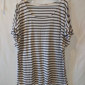 Calvin Klein Black White Cold Shoulder Striped Short Sleeve Tee